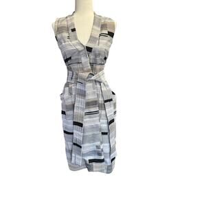 VICTORIA BECKHAM Grey Mix Jacquard Wrap Front Fitted Dress in UK 8/US 4